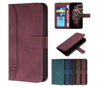 Compatible with Samsung Galaxy S7 Edge, Business Fashion Casual Leather Credit Card Holder Slots Kickstand Protective Phone Cover Case-Wine Red
