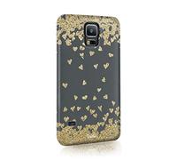 Compatible with Samsung Galaxy S7 Edge Tirita Hard Case Cover PRINTED GLITTER, NOT REAL GLITTER Floating Hearts Gold Bling Dots Design Pattern Snap-On Protective