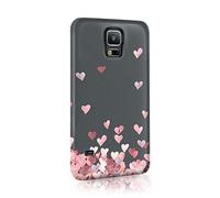 Compatible with Samsung Galaxy S7 Edge Tirita Hard Case Cover PRINTED GLITTER, NOT REAL GLITTER Floating Hearts Gold Bling Dots Design Pattern Snap-On Protective
