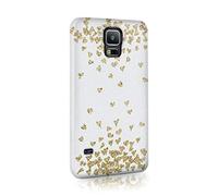 Compatible with Samsung Galaxy S7 Edge Tirita Hard Case Cover PRINTED GLITTER, NOT REAL GLITTER Floating Hearts Gold Bling Dots Design Pattern Snap-On Protective