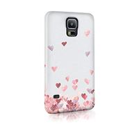 Compatible with Samsung Galaxy S7 Edge Tirita Hard Case Cover PRINTED GLITTER, NOT REAL GLITTER Floating Hearts Gold Bling Dots Design Pattern Snap-On Protective