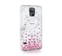 Compatible with Samsung Galaxy S7 Edge Tirita Hard Case Cover PRINTED GLITTER, NOT REAL GLITTER Floating Hearts Glitter Marble Rose Gold Pink Cream Design Bling Pattern Snap-On Protective