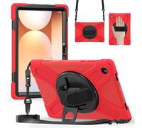 Compatible with Samsung Galaxy Tab A11 Plus/A11 + 11" 2023 SM-X230 Shockproof Case,Three-in-one Shatter-Resistant Shell, 360 Degree Rotating Multi-Function Grip Bracket (Red)