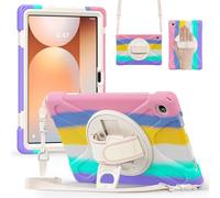 Compatible with Samsung Galaxy Tab A11 Plus/A11 + 11" 2023 SM-X230 Shockproof Case,Three-in-one Shatter-Resistant Shell, 360 Degree Rotating Multi-Function Grip Bracket (Colorful Pink)