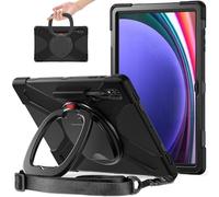 Compatible with Samsung Galaxy Tab S10 Ultra 14.6" 2024 X920 Shockproof Kids Case,360 Degree Rotating Handle Stand Bracket Heavy Duty Rugged Cover,[Kickstand] [Shoulder Strap] (Black)