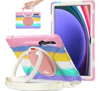 Compatible with Samsung Galaxy Tab S10 Ultra 14.6" 2024 X920 Shockproof Kids Case,360 Degree Rotating Handle Stand Bracket Heavy Duty Rugged Cover,[Kickstand] [Shoulder Strap] (Pink)