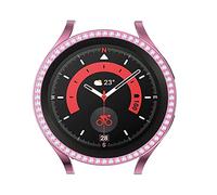 Compatible with Samsung Galaxy Watch 5 Pro 45 mm Diamond PC Plating Bumper Case Bling Crystal Diamonds Shiny Glitter Frame Hard Protective Case for Galaxy Watch 5 Pro 45 mm (Pink)