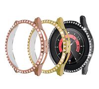 Compatible with Samsung Galaxy Watch 5 Pro 45 mm Diamond PC Plating Bumper Case Bling Crystal Diamonds Shiny Glitter Frame Hard Protective Case for Galaxy Watch 5 Pro 45 mm (3 Pack)