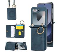 Compatible with Samsung Galaxy Z Flip 6 5G 2024 Wallet Case and Crossbody Shoulder Strap Ring Buckle Stand Card Holder Magnetic Car Mount Phone Cover for ZFlip6 Z6 G Flip6 ZFlip 6Z Women Men Green