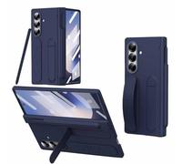 Compatible with Samsung Galaxy Z Fold 7 2025 Full Body Case, Built-in Screen Protector & Hinge Protection,Shockproof Leather + PC All-Inclusive Silicone Grip Cover [Kickstand] (Blue, with Pen)