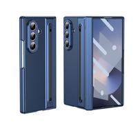 Compatible with Samsung Galaxy Z Fold 7 2025 Hinge Case w Stylus Pen, Built-in Screen Protector & S Pen Slot,Leather +PC All-Inclusive Shockproof Full Body Protection Cover (Blue)