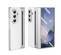 Compatible with Samsung Galaxy Z Fold 7 2025 Hinge Case w Stylus Pen, Built-in Screen Protector & S Pen Slot,Leather +PC All-Inclusive Shockproof Full Body Protection Cover (Sliver)