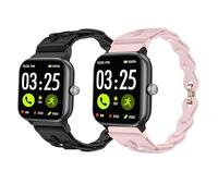 Compatible with Spade & Co Health Smartwatch 4 bands, Elastic Silicone Hollowed Out Replacement Straps Compatible with Spade & Co Health Smartwatch 4 1.85 Inches (2 Pack-Pink+Black, 22mm size band)