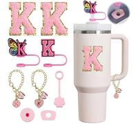 Compatible with Stanley Cup Accessories, 9PCS Butterfly Letter Charms 10mm Stanley Straw Cover Cap for Stanley Cup 30&40 Oz, Silicone Stanley Straw Toppers for Stanley Tumbler (K)