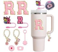 Compatible with Stanley Cup Accessories, 9PCS Butterfly Letter Charms 10mm Stanley Straw Cover Cap for Stanley Cup 30&40 Oz, Silicone Stanley Straw Toppers for Stanley Tumbler (R)