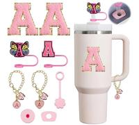 Compatible with Stanley Cup Accessories, 9PCS Butterfly Letter Charms 10mm Stanley Straw Cover Cap for Stanley Cup 30&40 Oz, Silicone Stanley Straw Toppers for Stanley Tumbler (A)