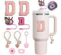 Compatible with Stanley Cup Accessories, 9PCS Butterfly Letter Charms 10mm Stanley Straw Cover Cap for Stanley Cup 30&40 Oz, Silicone Stanley Straw Toppers for Stanley Tumbler (D)
