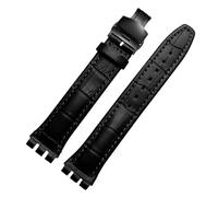 Compatible With Swatch Genuine leather Watch strap 17mm19mm band men's women's watchband Red white pink blue steel buckle accessories(Rose Green,17mm)