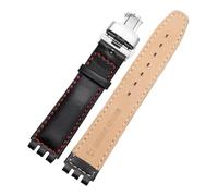 Compatible With Swatch Genuine leather Watch strap 17mm19mm band men's women's watchband Red white pink blue steel buckle accessories(Purple Green,17mm)