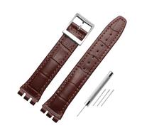 Compatible With Swatch Genuine leather Watch strap 17mm19mm band men's women's watchband Red white pink blue steel buckle accessories(White Light Pin,19mm)