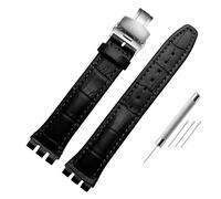 Compatible With Swatch Genuine leather Watch strap 17mm19mm band men's women's watchband Red white pink blue steel buckle accessories(Blue Light Blue,17mm)