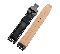 Compatible With Swatch Genuine leather Watch strap 17mm19mm band men's women's watchband Red white pink blue steel buckle accessories(Silver Yellow,17mm)