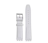 Compatible With Swatch Genuine leather Watch strap 17mm19mm band men's women's watchband Red white pink blue steel buckle accessories(Violet Fog,19mm)
