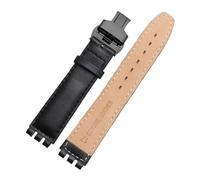 Compatible With Swatch Genuine leather Watch strap 17mm19mm band men's women's watchband Red white pink blue steel buckle accessories(Silver white,17mm)
