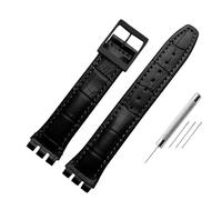 Compatible With Swatch Genuine leather Watch strap 17mm19mm band men's women's watchband Red white pink blue steel buckle accessories(BLACK WHITE,19mm)