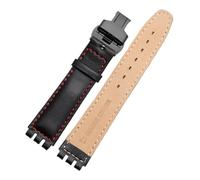 Compatible With Swatch Genuine leather Watch strap 17mm19mm band men's women's watchband Red white pink blue steel buckle accessories(Antique Black,17mm)