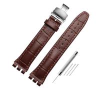 Compatible With Swatch Genuine leather Watch strap 17mm19mm band men's women's watchband Red white pink blue steel buckle accessories(Darkblue Black,19mm)