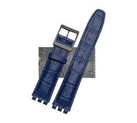 Compatible With Swatch Genuine leather Watch strap 17mm19mm band men's women's watchband Red white pink blue steel buckle accessories(PURPLE,17mm)