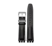 Compatible With Swatch Genuine leather Watch strap 17mm19mm band men's women's watchband Red white pink blue steel buckle accessories(Coal Black,17mm)