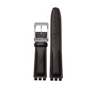 Compatible With Swatch Genuine leather Watch strap 17mm19mm band men's women's watchband Red white pink blue steel buckle accessories(Blue Pink,17mm)