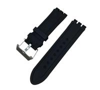 Compatible With Swatch YOS440 YOS413 YOS424 Silicone Strap Mens Black Rubber Watchband Wrist Bracelet 23m Watch Accessories Free Tools(Black Silver Buckle)