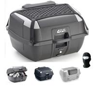 Compatible with SYM Jet Sport 50 x Monolock Topcase + Plate + Net + GIVI Backrest for 2 Full Face or Jet Helmets 45LT Silver Inserts for Motorcycle Scooter with Luggage Carrier