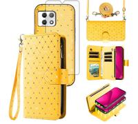 Compatible with T-Mobile Revvl 7 5G Wallet Case Zipper Cell Screen Protector Crossbody Strap Glitter Flip Card Holder Phone Cover for Tmobile Revvl7 T Mobile Revel Tmo Revell Rebel Women Yellow