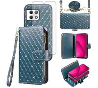 Compatible with T-Mobile Revvl 7 5G Wallet Case Zipper Cell Screen Protector Crossbody Strap Glitter Flip Card Holder Phone Cover for Tmobile Revvl7 T Mobile Revel Tmo Revell Rebel Women Dark Green