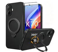 Compatible with TCL K70 5G / TCL 70 XE Phone Case with Screen Protector, 360° Rotatable Magnetic Kickstand Ring Holder Silicone TPU Shockproof Protective Cover Case for TCL Nxtpaper K70 5G - Black