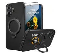 Compatible with TCL Nxtpaper 70 Pro Phone Case with Screen Protector, 360° Rotatable Magnetic Kickstand Ring Holder Silicone TPU Shockproof Protective Cover Case for TCL Nxtpaper 70 Pro - Black