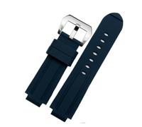Compatible With timex E-tide Compass Wrist band T2N739 T2N720 T2N721 convex mouth 16mm strap waterproof silicone men's watchband bracelet(Blue-steel)