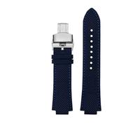 Compatible With Tissot 1853 Men's watch Super Player PRX Series T137.410 modified nylon leather watchband 26-12mm Convex mouth strap(Blue silver Folding)