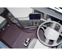 Compatible with Volvo FH (FH4/FH5/Aero, 2013+) - Black/Red Diamond Quilted Floor Mats - Twin Air Seats - Full Floor Set