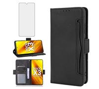 Compatible with Xiaomi Poco X3 Pro/PocoX3 NFC/Poco X3 Wallet Case Tempered Glass Screen Protector Card Holder Credit ID Slot Phone Cover for Mi PocoX3NFC Pocco X 3 3X PocoX3Pro Women Men Black