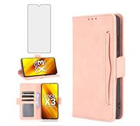 Compatible with Xiaomi Poco X3 Pro/PocoX3 NFC/Poco X3 Wallet Case Tempered Glass Screen Protector Card Holder Credit ID Slot Phone Cover for Mi PocoX3NFC Pocco X 3 3X PocoX3Pro Women Men Rose Gold