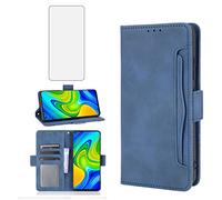 Compatible with Xiaomi Redmi Note 9 / Redmi 10X 4G Wallet Case and Tempered Glass Screen Protector Card Holder Credit ID Slot Flip Cell Accessories Phone Cover for Redme Note9/X10 Women Men Blue