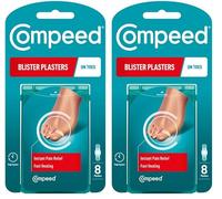 Compeed On Toes Blister Plasters, 8 Hydrocolloid Plasters, Foot Treatment, Heal Fast, Dimensions: 1.7 cm x 5.1 cm (Pack of 2)