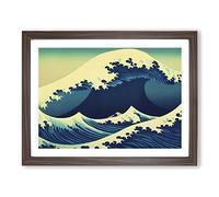 Compelling Japanese Wave Framed Wall Art Print A2 Walnut