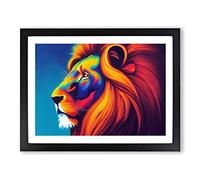 Compelling Lion Framed Print | A2 Black Framed Wall Art | Ready to Hang | Modern Animal Picture | Living Room Bedroom Lounge Office