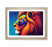 Compelling Lion Framed Print | A3 Oak Framed Wall Art | Ready to Hang | Modern Animal Picture | Living Room Bedroom Lounge Office